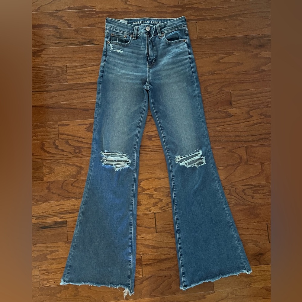 American Eagle Outfitters Next Level Stretch Super High Waisted Flare Jeans 0R